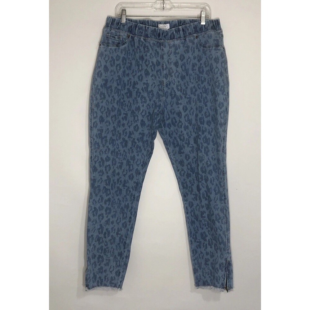 Mud Pie Women's Jetta Zipper Jeans Blue Leopard XL Casual Pull On Stretch Pants